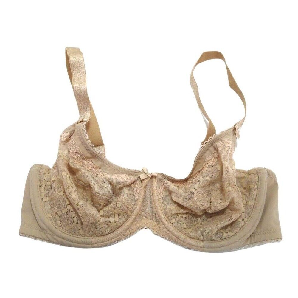 Glamorise 34C Bra Elegance Sheer Lace Full Coverage Wonderwire‎ 9845 Beige